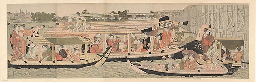 Pleasure Boats on the Sumida River beneath Shin-Ōhashi Bridge