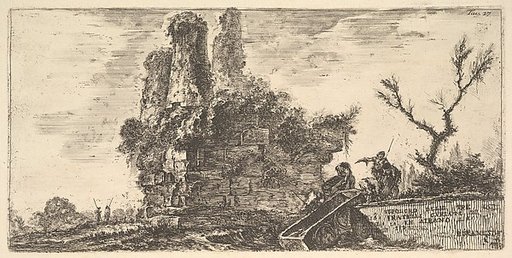 Plate 27: Tomb of the three Curiatii brothers in Albano (Sepolcro delle tre fratelli Curiati in Albano), from "Alcune Vedute di Archi Trionfali ed altri monumenti inalzati da Romani parte di quali se veggono in Roma e parte per l'Italia" (Some Views of Triumphal Arches and other monuments erected by