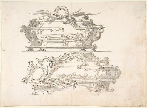 Designs for Two Reliquary Caskets; at top Bishop; at bottom: Skulls and Bones