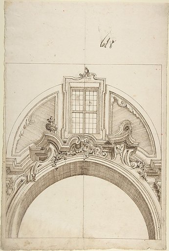 Two alternate designs for an arch below a window
