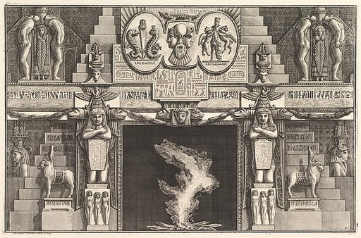 Chimneypiece in the Egyptian style: Groups of three female nudes at the base of each jamb, surmounted by larger kneeling figures), from Diverse Maniere d'adornare i cammini ed ogni altra parte degli edifizi...(Different Ways of ornamenting chimneypieces and all other parts of houses)