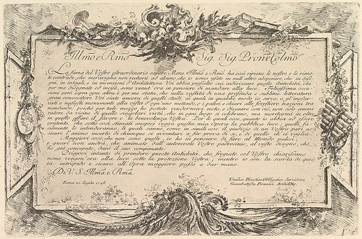 Dedication to Giovanni Bottari (Dédicace à Bottari), from "Antichità Romane de' Tempi della Repubblica, e de' primi Imperatori"
