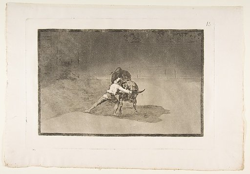 Plate 15 from "La Tauromaquia": The famous Martincho places the banderillas playing the bull with the movement of his body