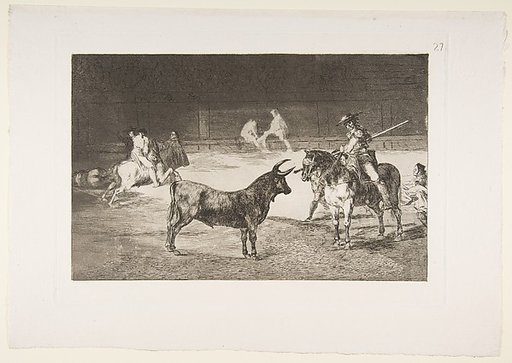 Plate 27 from "La Tauromaquia": The celebrated picador, Fernando del Toro, draws the fierce beast on with his pike