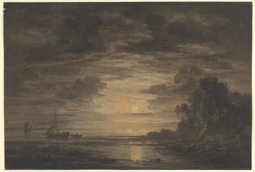 The River Elbe Downstream of Hamburg by Moonlight
