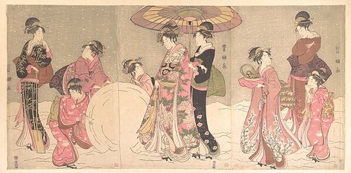 Courtesans and Attendants Making a Giant Snowball