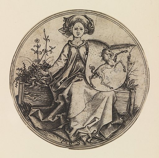 Seated Lady Holding a Shield with an Unicorn