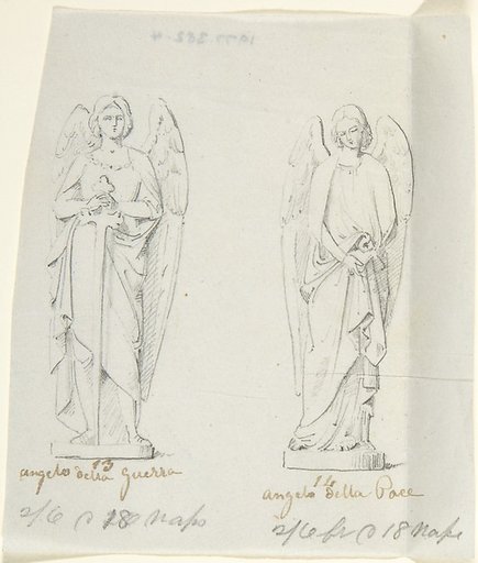 Sketches of two statues: Angel of War and Angel of Peace