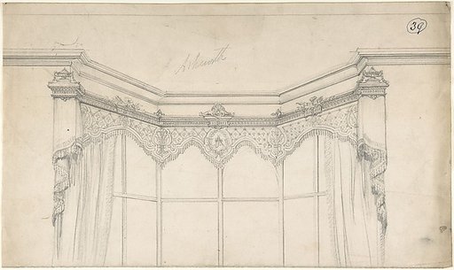 Partial Design for Bay Window with Monogrammed Curtains