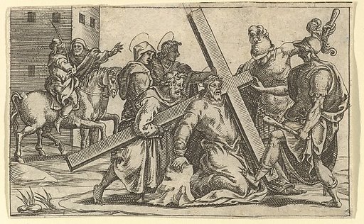 The Virgin of Sorrows: Christ Bearing the Cross; one of nine surrounding compartments from the Virgin of Sorrows, now separated