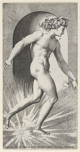 Plate 11: Apollo riding his chariot in a niche, facing right, from "Mythological Gods and Goddesses"