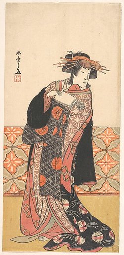 Nakamura Riko as Richly Clad Courtesan Standing in a Room