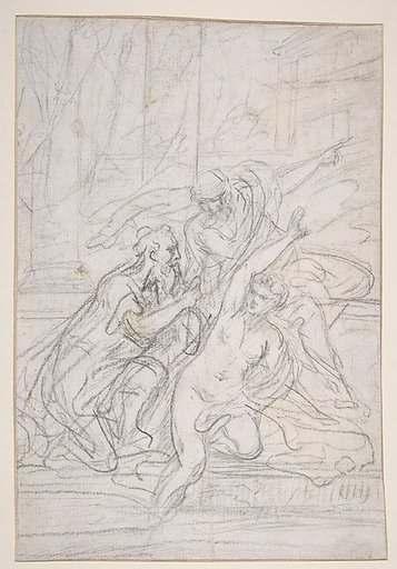 Susanna and the Elders (recto); Architectural design and other scribbles (verso)