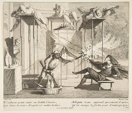 Harlequin menaces Scaramouche with a Torch