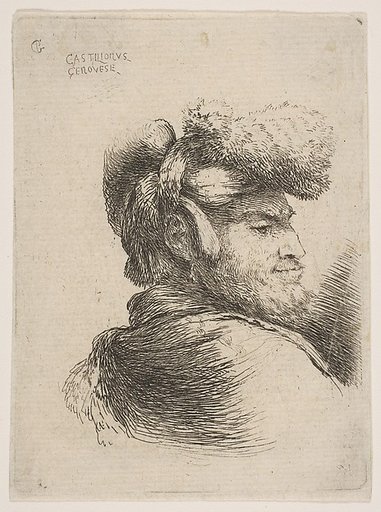 Man in profile facing right, wearing a fur hat, from "Small Heads in Oriental Headdress"