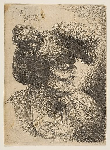 Bust of beardless old man in profile facing right, from "Small Heads in Oriental Headdress"