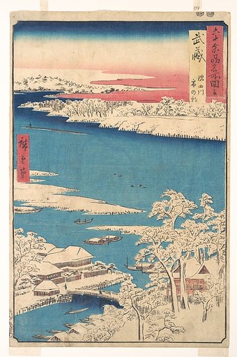Morning after a Snowfall, the Sumida River, Musashi Province
, from the series Views of Famous Places in the Sixty-Odd Provinces