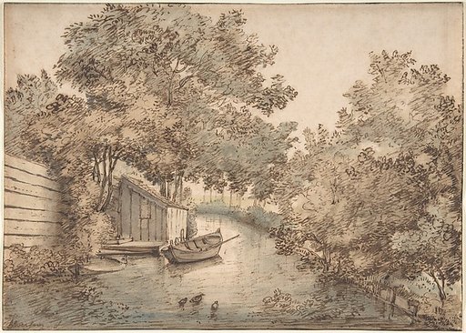 Canal with a Boat and Ducks