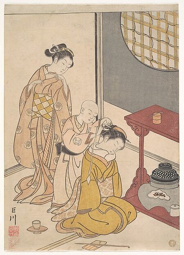 Night Rain at the Double-Shelf Stand, from the series Eight Parlor Views (Zashiki hakkei)