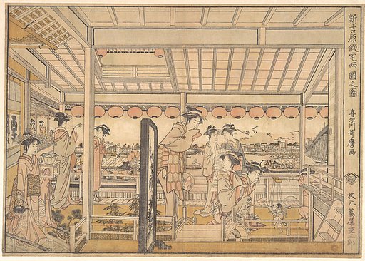 Picture of the Temporary Lodgings of the New Yoshiwara Pleasure Quarter at Ryōgoku  (Shin Yoshiwara Karitaku Ryogoku no zu)