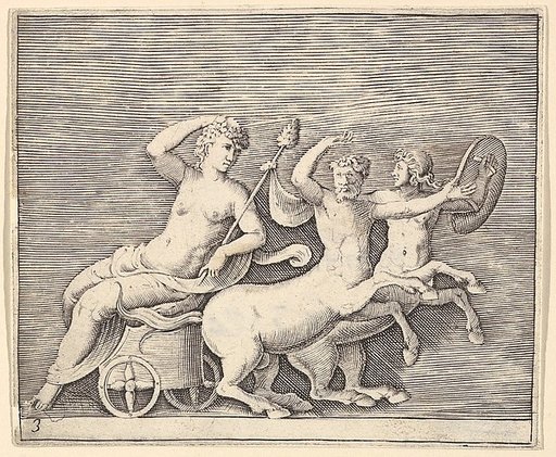 Reclining Female Figure on a Chariot drawn by Two Centaurs, from "Ex Antiquis Cameorum et Gemmae Delineata/ Liber Secundus/et ab Enea Vico Parmen Incis"