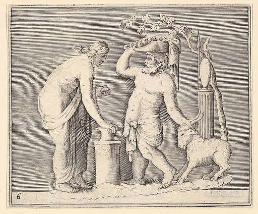 Man and Woman Sacrificing a Goat, from "Ex Antiquis Cameorum et Gemmae Delineata/ Liber Secundus/et ab Enea Vico Parmen Incis"