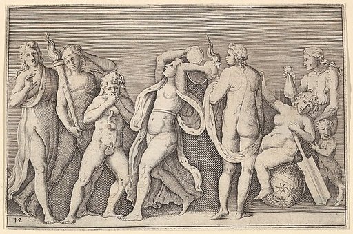 Bacchanale with Eight Figures, from "Ex Antiquis Cameorum et Gemmae Delineata/ Liber Secundus/et ab Enea Vico Parmen Incis"
