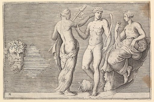 Head of Satyr and Three Figures, from "Ex Antiquis Cameorum et Gemmae Delineata/ Liber Secundus/et ab Enea Vico Parmen Incis"