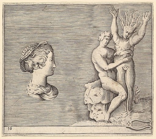 Head of Woman in Profile; Apollo and Daphne, from "Ex Antiquis Cameorum et Gemmae Delineata/ Liber Secundus/et ab Enea Vico Parmen Incis"