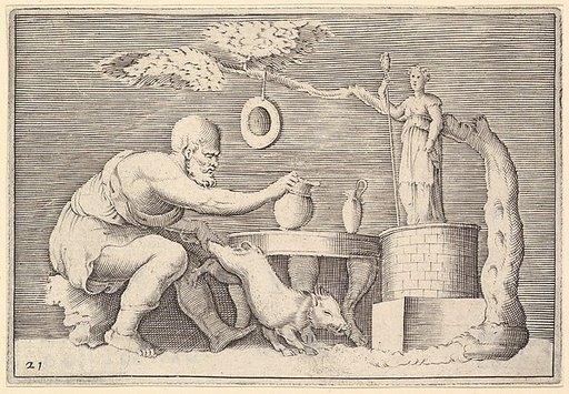 A Faun or Satyr Preparing a Pig for Sacrifice, from "Ex Antiquis Cameorum et Gemmae Delineata/ Liber Secundus/et ab Enea Vico Parmen Incis"