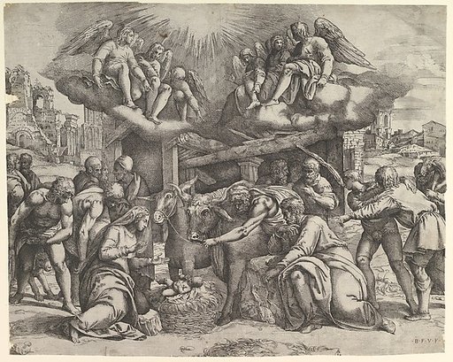 The Adoration of the Shepherds with angels overhead
