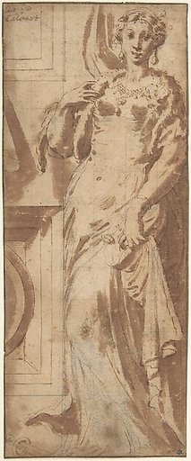 Standing Female Figure and Ornamental Framework