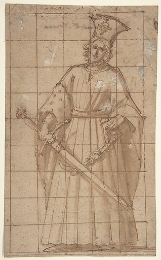 Standing Male Figure Holding a Sword (King Otto of Hungary; recto); Sketch of Standing Male Figure (verso)