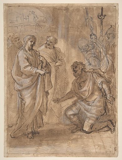 Christ and the Centurion (recto); Figure Waving to Departing Ship (verso)