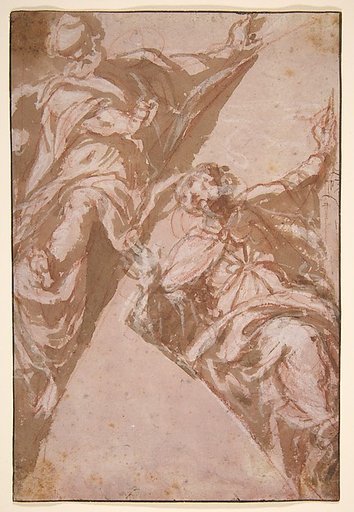 Two Seated Male Figures Within Spandrels
