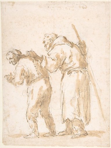 A Man Leading a Blind Friar (recto); Incidental Sketches (not by the artist; verso)