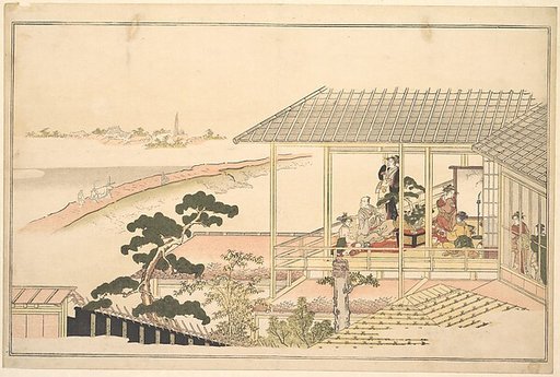 A Party of Merrymakers in a House in the Yoshiwara on a Moonlight Night