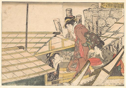 Girls Getting on Board a Boat, from the illustrated book Flowers of the Four Seasons