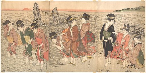 Women Worshipping the Rising Sun between the Twin Rocks at Ise
