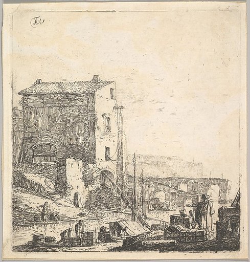 An Oriental Merchant with Merchandise at Riverside