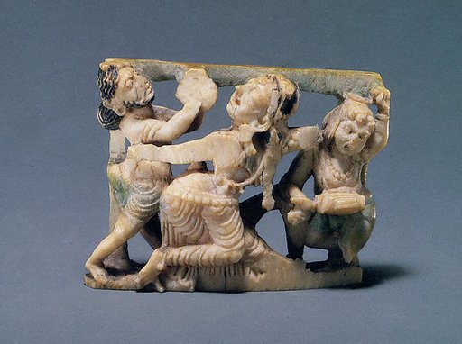 Panel of a Portable Buddhist Shrine with Dancer and Musician Celebrants