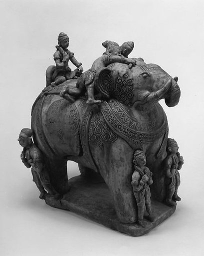 Elephant with Three Riders and Two attendants