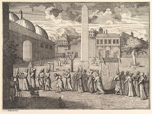 Procession through the Hippodrome, Constantinople (Aubry de La Mottraye's "Travels throughout Europe, Asia and into Part of Africa...,"  London, 1724, vol. I, plate 15)