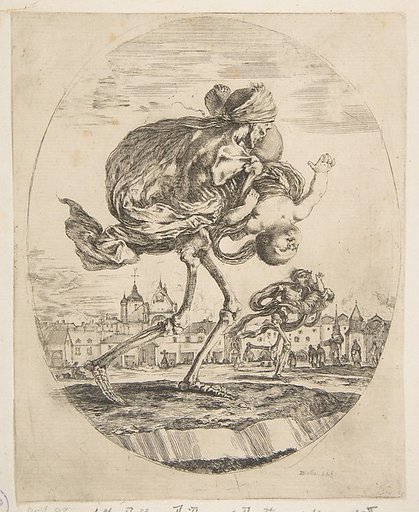 Death carrying an infant, from "The five deaths" (Les cinq Morts)