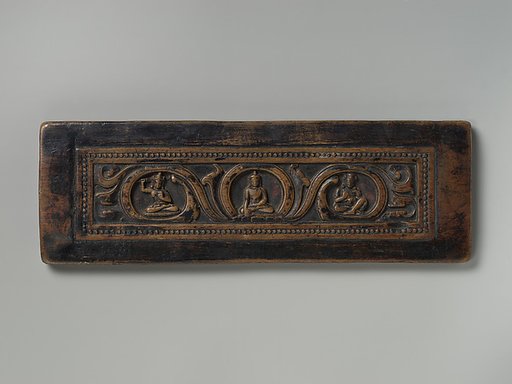 Manuscript Cover with the Buddha Shakyamuni, Attended by Manjushri and Vajrapani