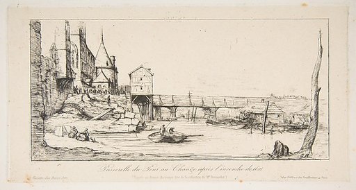 The footbridge temporarily replacing the Pont-au-Change, Paris, after the fire of 1621, after della Bella