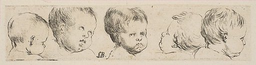Plate 10: Five Heads of Children, from "Collection of various doodles and etching proofs" (Recueil de divers griffonnements et preuves d'eauforte)