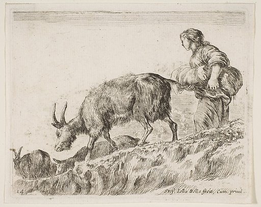 Shepherdess herding goats, plate 14 from "Various Animals" (Diversi Animali)