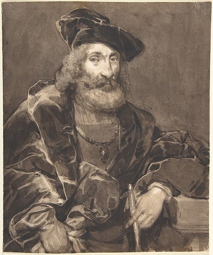 Half-length portrait of a bearded man in historical dress