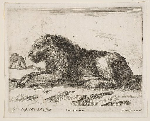 Reclining lion, plate 5 from "Various Animals" (Diversi Animali)